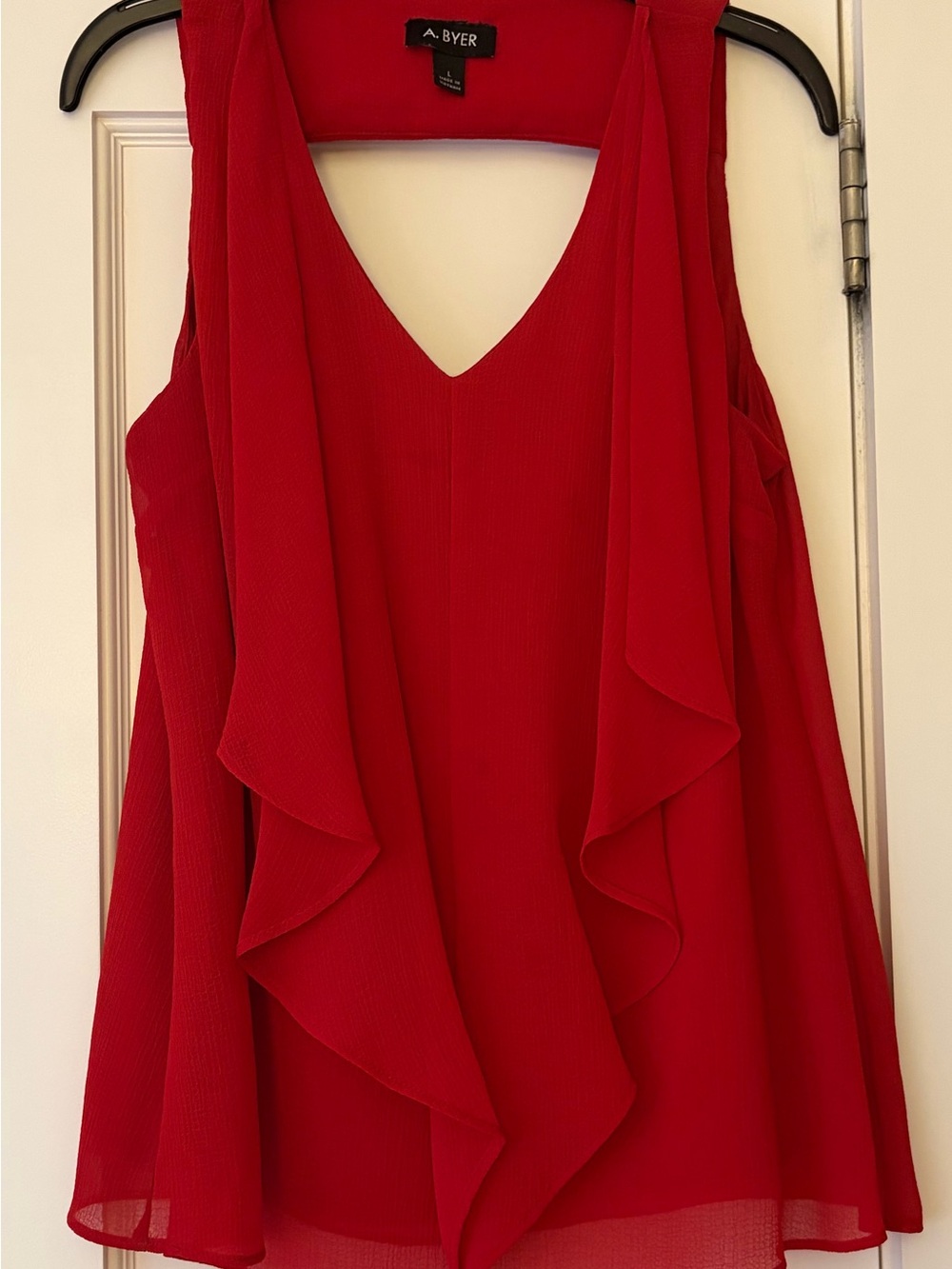 Byer Red Ruffle Sleeveless Blouse Top - Size L